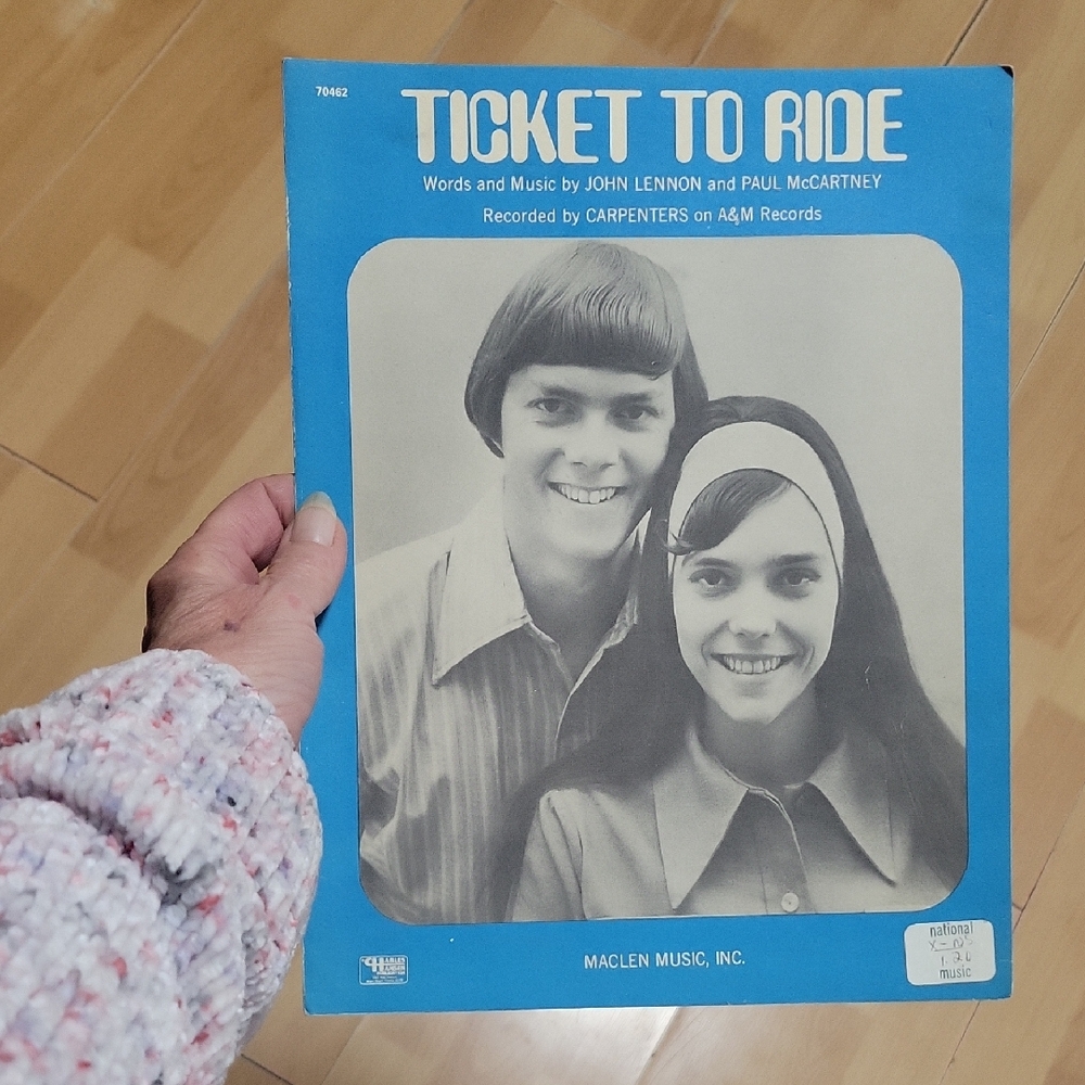 Vintage~ THE CARPERNTERS~ 'Ticket to Ride' Sheet Music